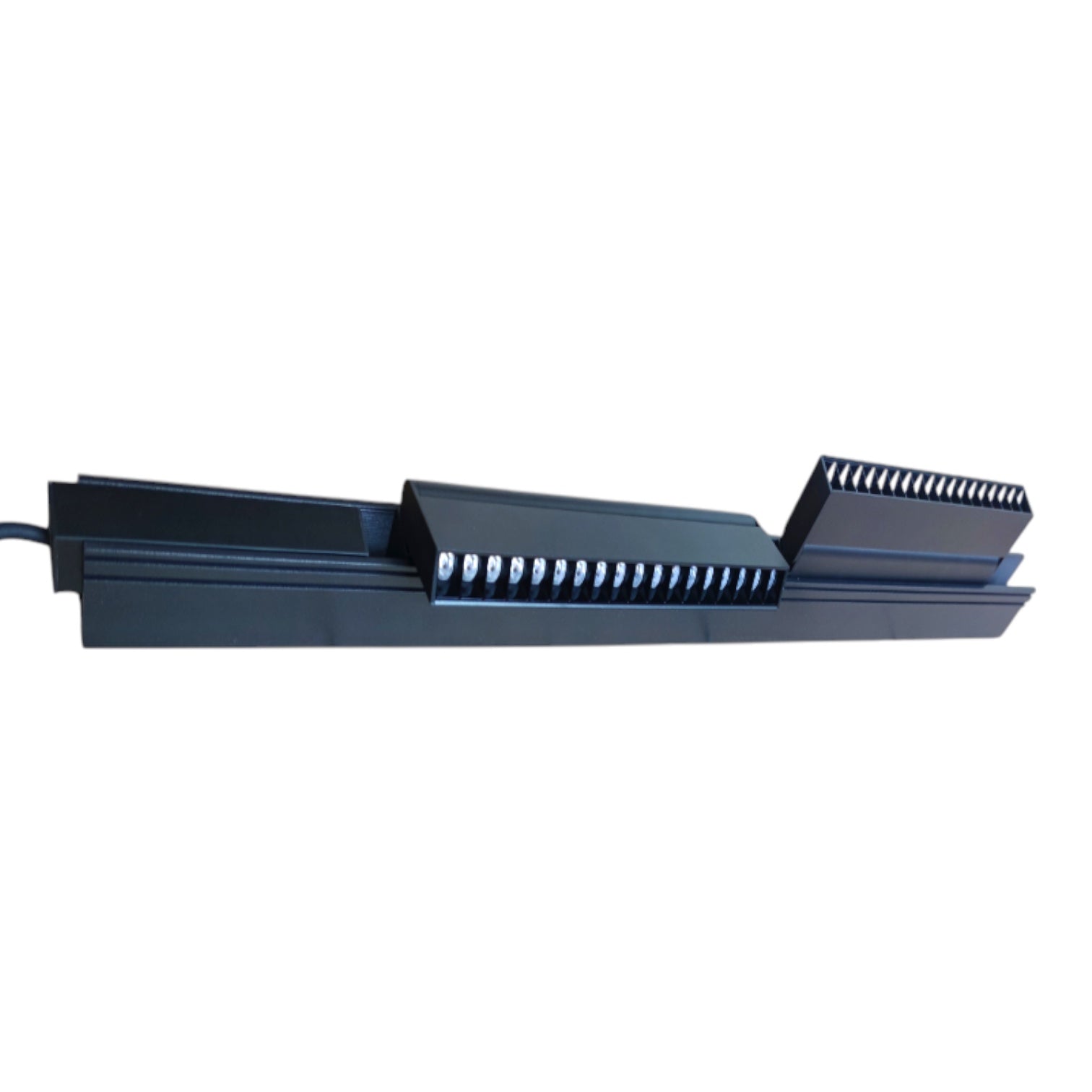 A black linear electronic component with multiple rows of small silver contacts, shown against a plain white background.