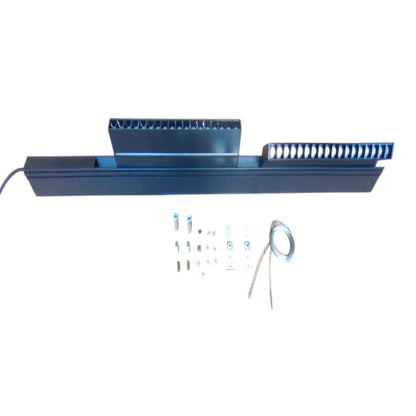 A black metal linear guide rail assembly with mounting hardware, shown on a plain white background.