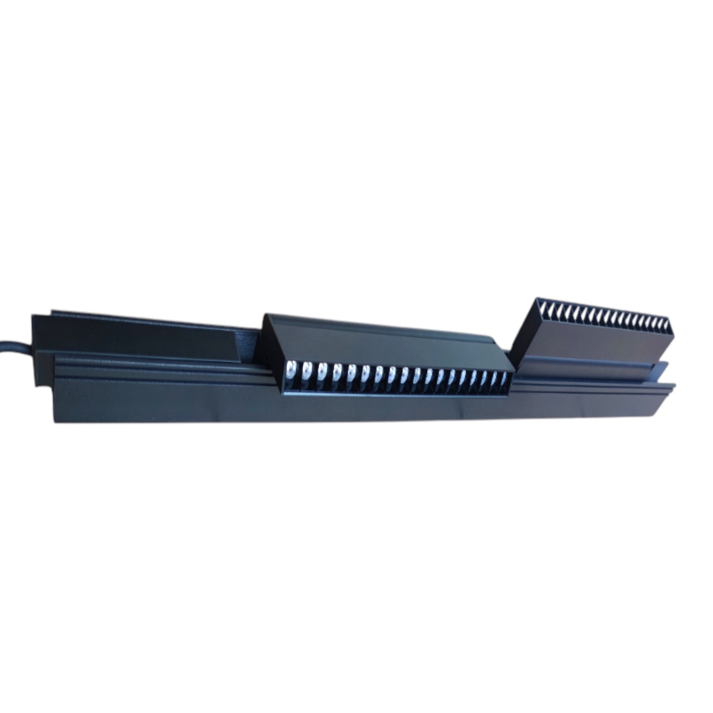 A black linear electronic component with multiple rows of small silver contacts, shown against a plain white background.