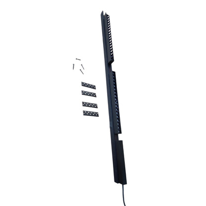 A black electronic signal conditioner or power supply with a long vertical form, shown on a plain white background with a few small mounting screws and four short black connector strips.