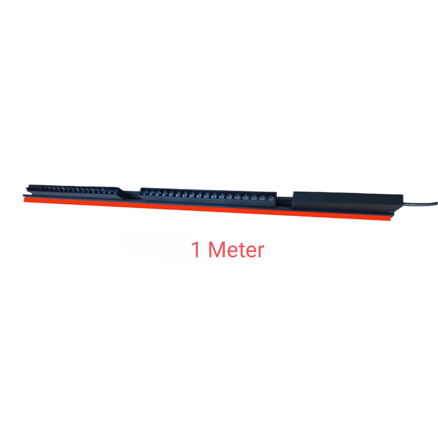 A long black linear light strip with multiple integrated LEDs, shown horizontally on a white background with red measurement text reading '1 Meter' underneath.