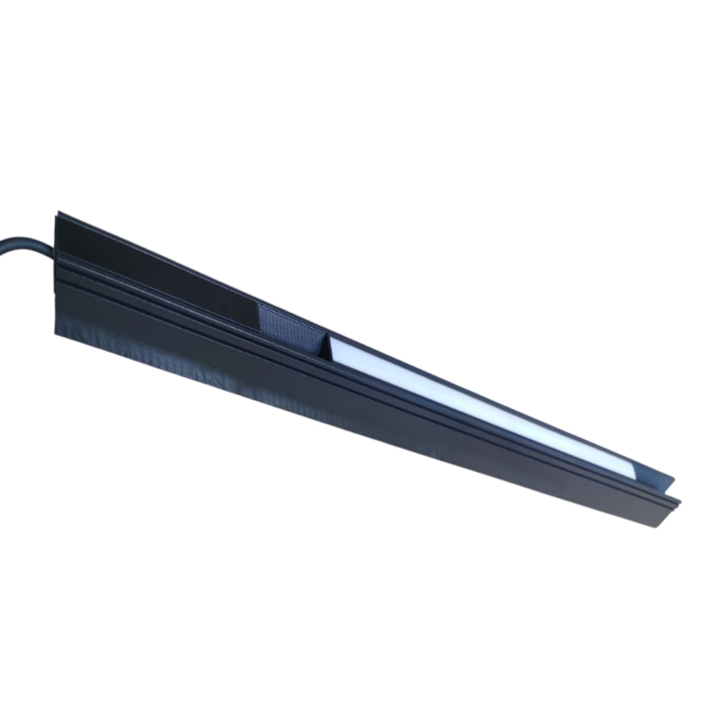 A long, narrow black LED light bar with a white illuminated panel, shown diagonally on a plain white background.
