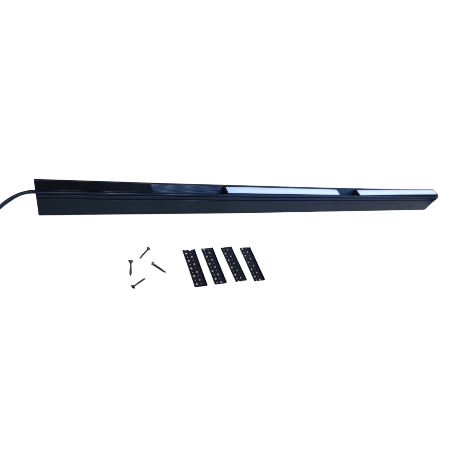 Black metal rod with adjustable ends on a white background