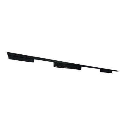 A modern linear ceiling track light fixture with five adjustable white cylindrical spotlight heads and gold-toned inner trim, shown against a plain white background.
