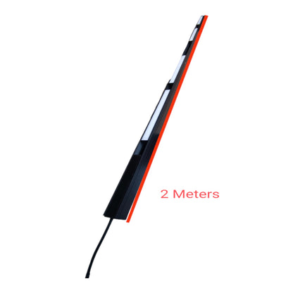 A long black linear LED light strip shown diagonally on a white background, with a red outline highlighting its length and red text reading '2 Meters'.