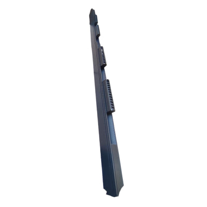A long, narrow dark blue-gray plastic component with ribbed sections, shown vertically on a plain white background.