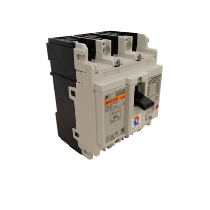 Fuji MCCB Molded Case Circuit Breaker BW63SAG-CE 60A 3Pole 10kAIC@230VAC, 7.5kAIC@380/440VAC, 5kAIC@500VAC Dimension (mm):75(W)x 100(H)x 60(D)