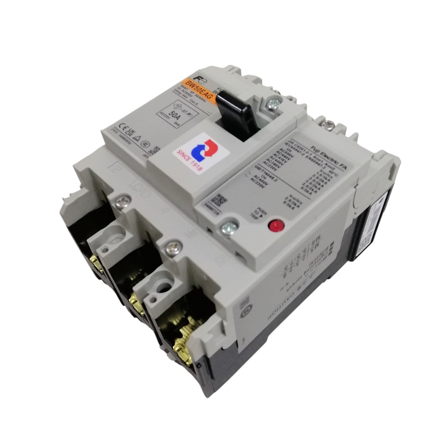 Fuji MCCB Molded Case Circuit Breaker BW50EAG-CE 50A 3Pole 5kAIC@230VAC, 2.5kAIC@380/440VAC, 1.5kAIC@500VAC Dimension (mm )75(W)x 100(H)x 60(D)
