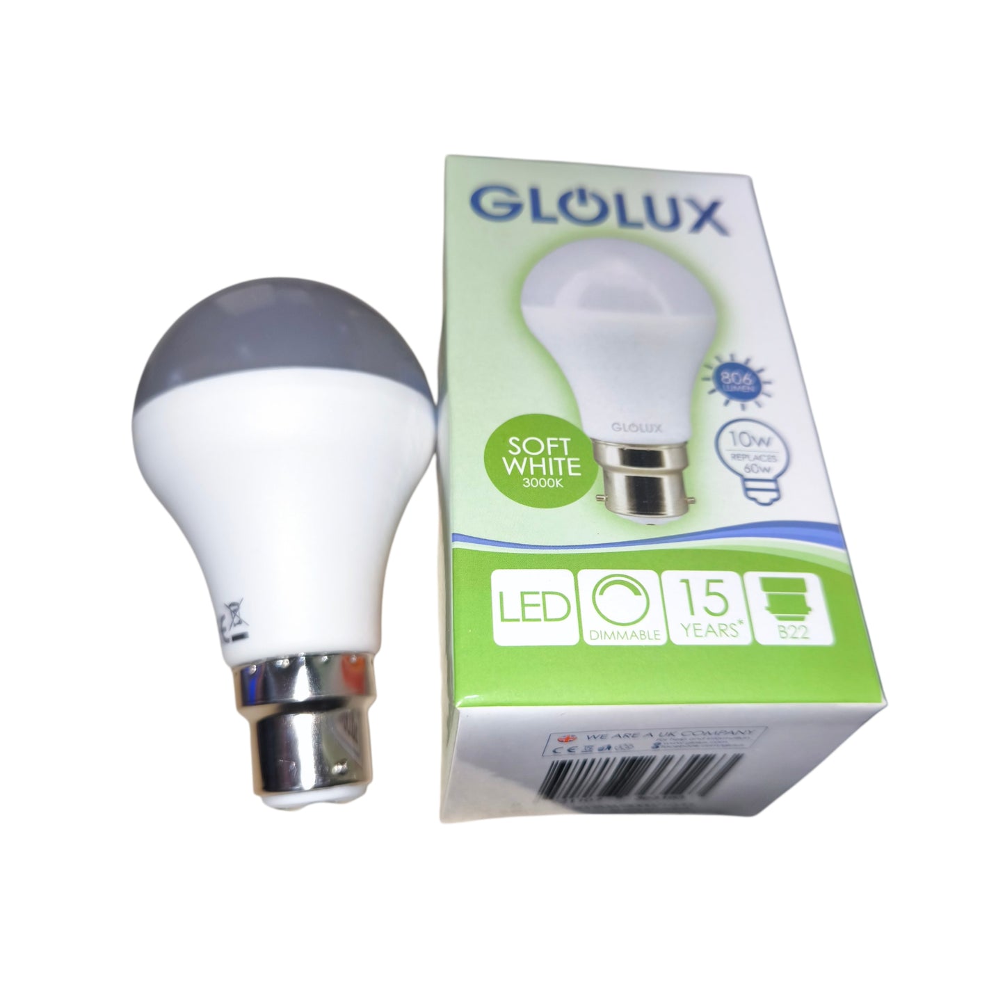 Glolux 10W LED Bulb B22 220V  3000K 806 Lumens Dimmable