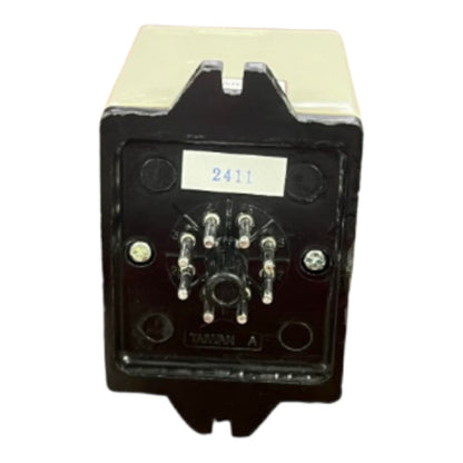 A black electrical contactor or relay component with a beige top cover, featuring six terminal posts on the front face, a white label with the number 2411, and mounting tabs at the top and bottom.