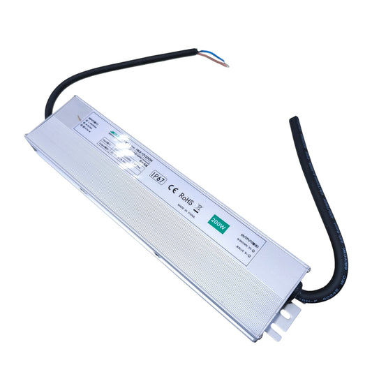 LED power supply unit with cables on a white background