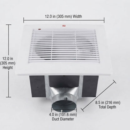 A dimension diagram of a wall-mounted double oven or range hood unit, showing measurements in inches and centimeters with labels for height, width, depth, and overall dimensions on a white background.
