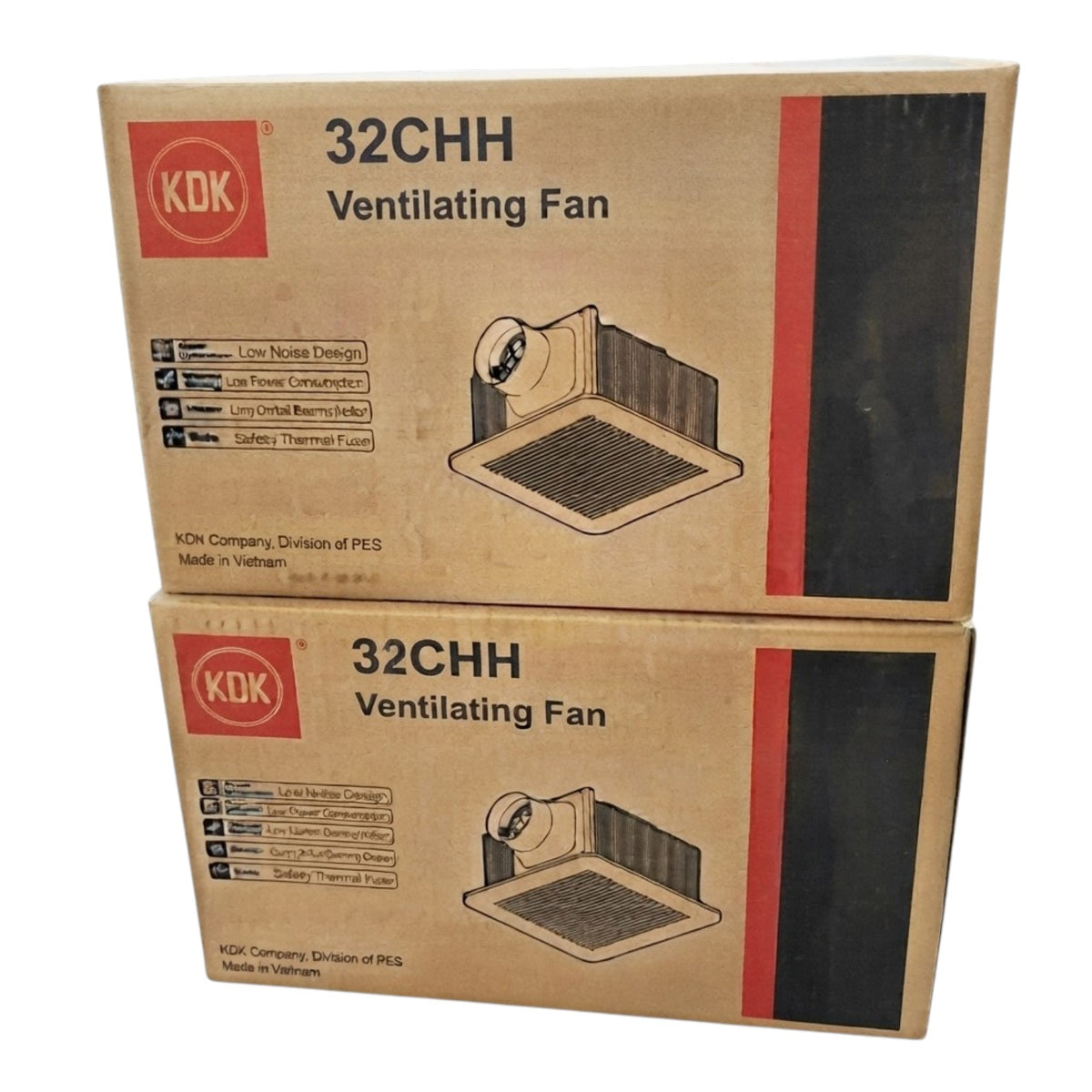 Two stacked KDK 32CHH Ventilating Fan boxes on a plain white background.