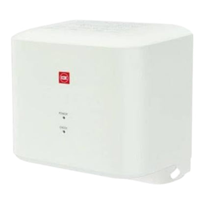 A white rectangular electronic device with rounded corners, featuring a small red square logo on the front and two small indicator lights labeled 'POWER' and 'CHECK'.