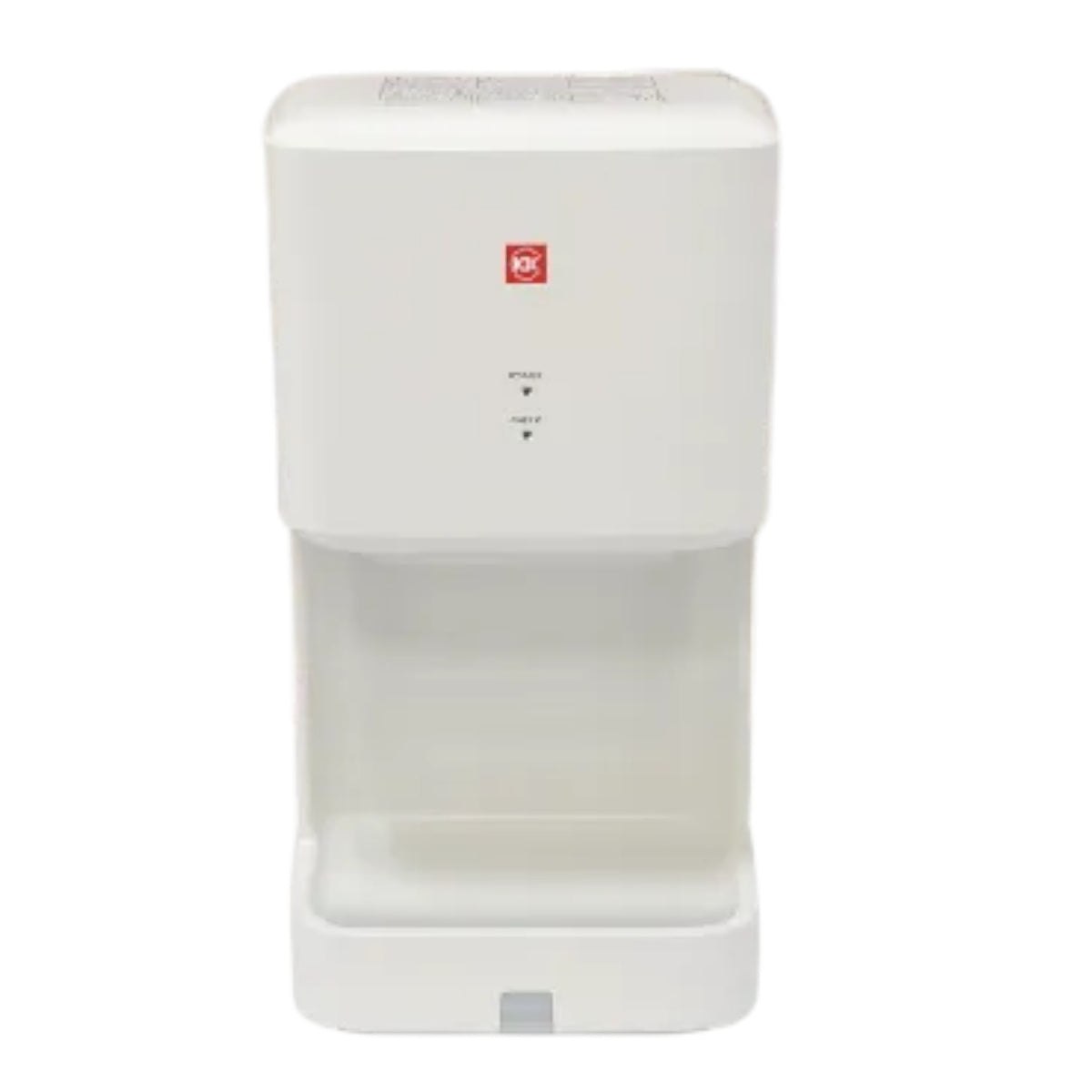 A white automatic pet water dispenser with a small red square logo on the front, set against a plain white background.