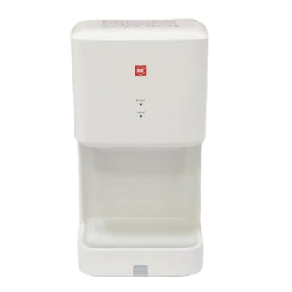 A white automatic pet water dispenser with a small red square logo on the front, set against a plain white background.