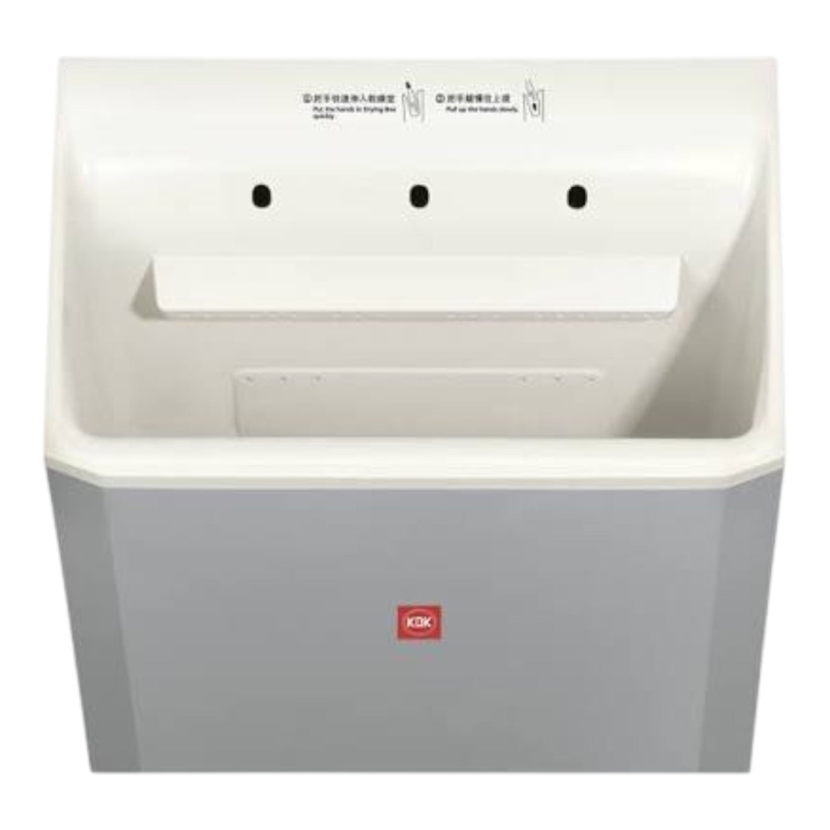 An industrial wash basin with a white interior and a gray exterior, featuring a small red IKZ logo on the front.