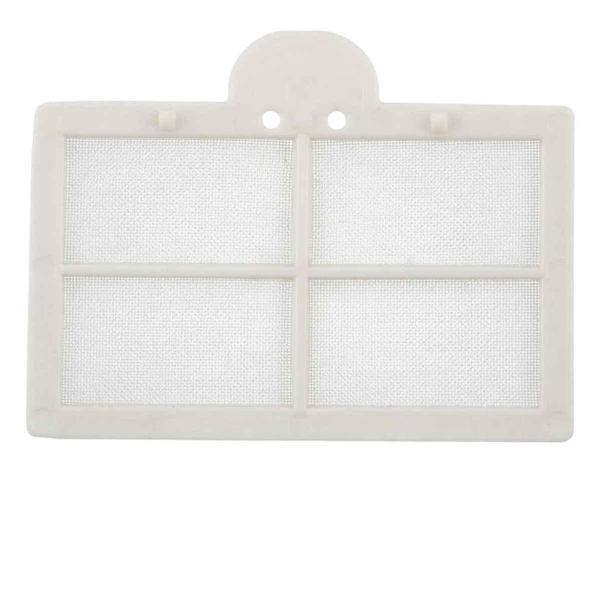 A white replacement filter cartridge with a four-quadrant mesh screen design and a hanger tab at the top, shown against a plain white background.