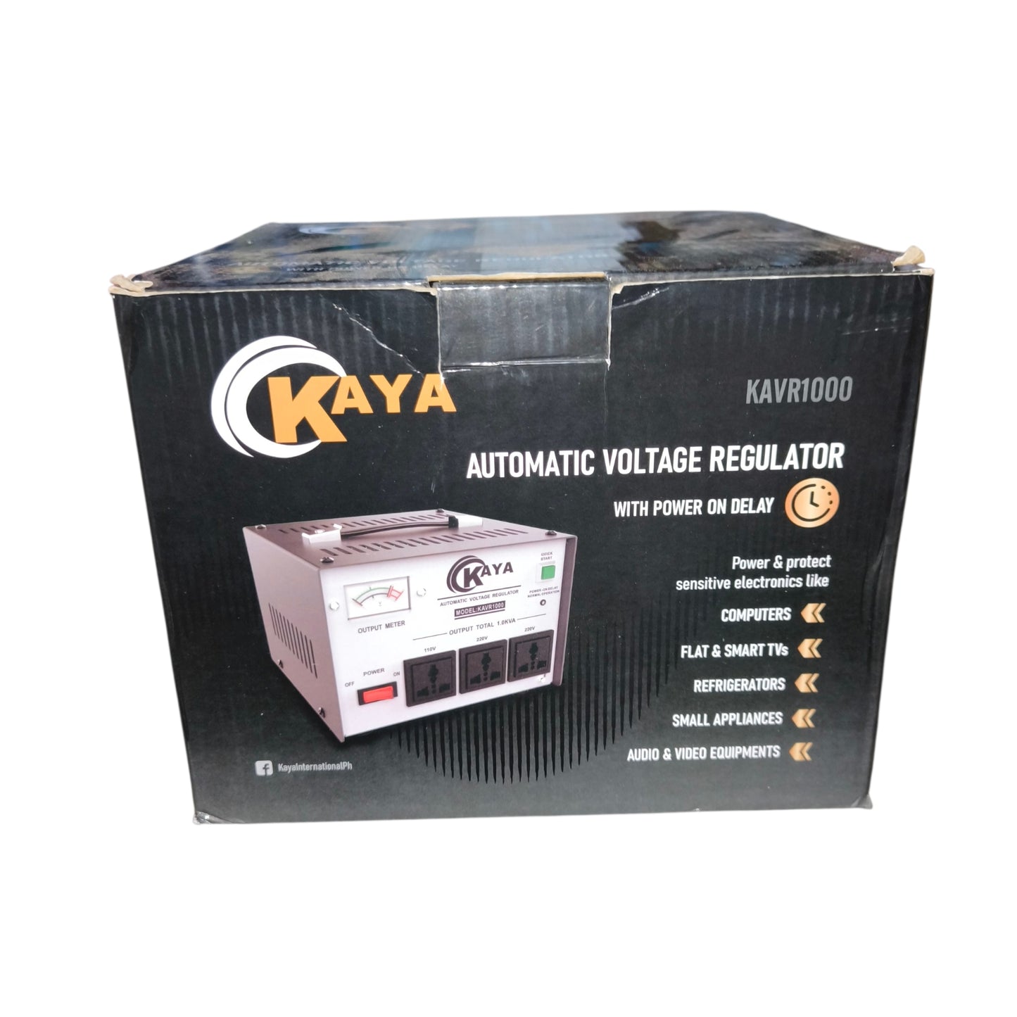 Kaya automatic voltage regulator packaging on a white background