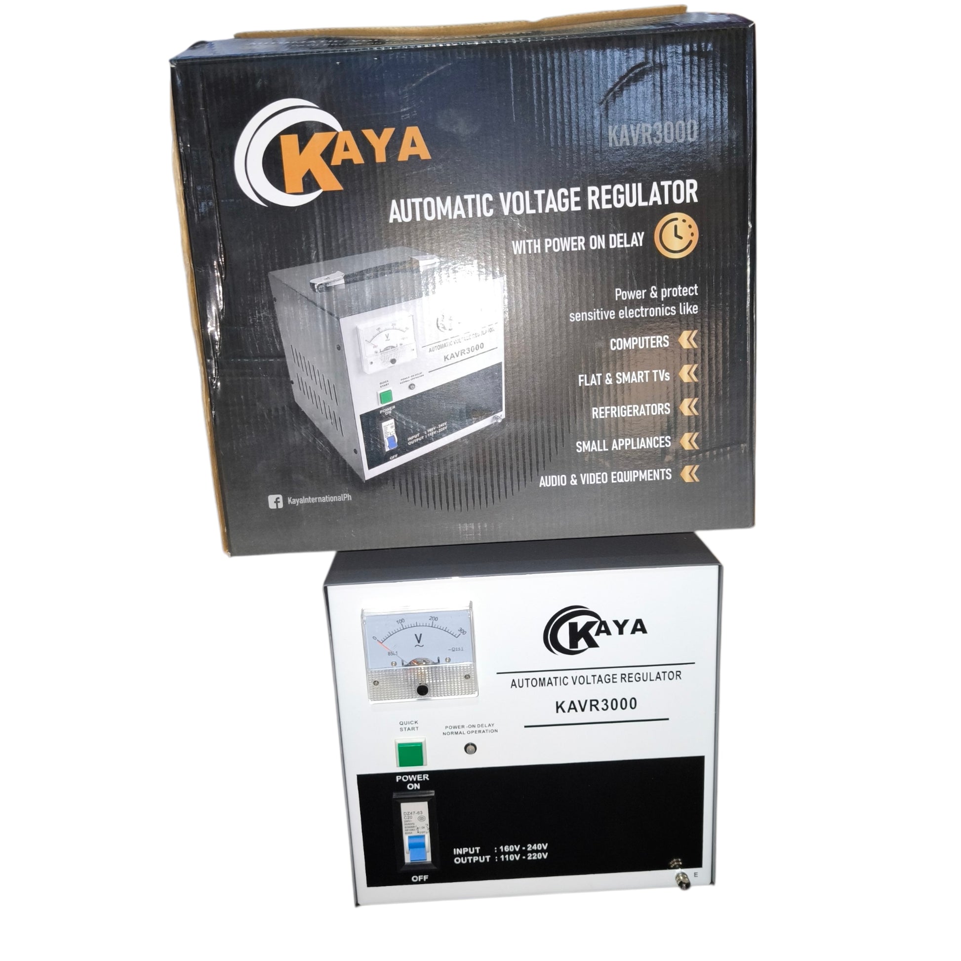 Kaya Automatic Voltage Regulator packaging on a white background
