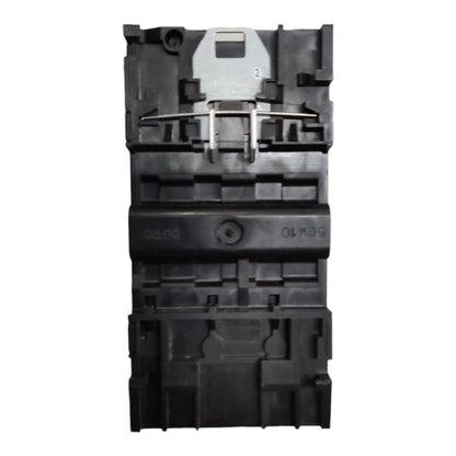 Black electrical breaker on a white background