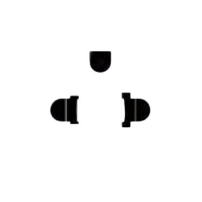 Three black electrical plug components arranged symmetrically on a plain white background.