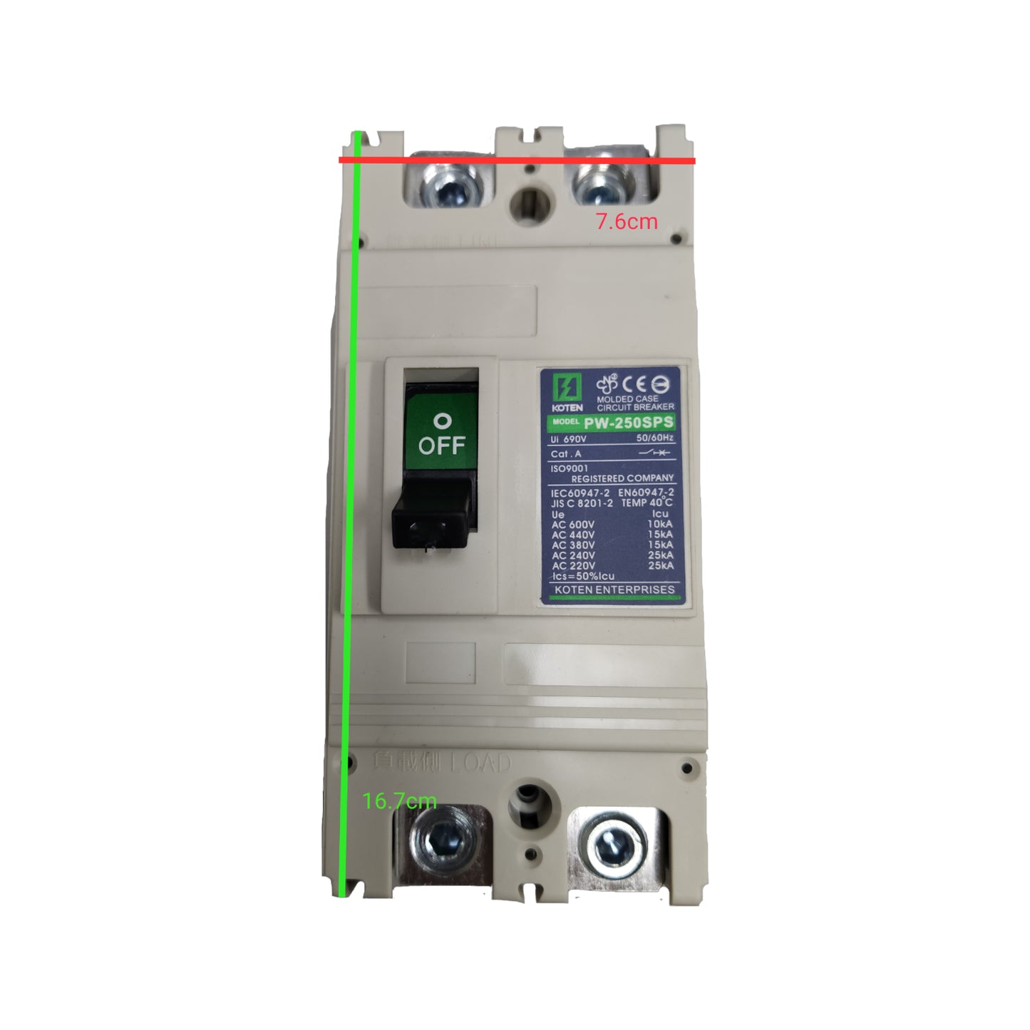 Koten 150A Molded Case Circuit Breaker 25KAIC 250V Single Phase 2 Pole MCCB Industrial Circuit Breaker PW-250SPS150A2P