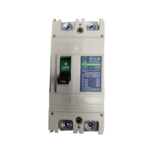 Koten 150A Molded Case Circuit Breaker 25KAIC 250V Single Phase 2 Pole MCCB Industrial Circuit Breaker PW-250SPS150A2P