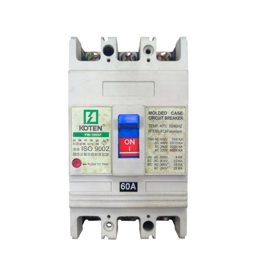 Koten 60A 3Pole 25KAIC 220V Molded Case Circuit Breaker MCCB Industrial Circuit Breaker PW-100SP60A3P