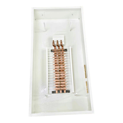 A white rectangular electrical enclosure or terminal box containing a central copper busbar assembly with multiple connection points, shown on a plain white background.