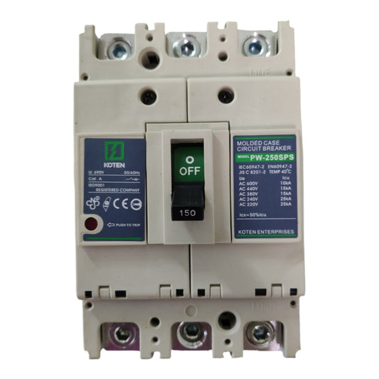 Koten 150A 3P Molded Case Circuit Breaker 25KAIC 250V MCCB Industrial Circuit Breaker PW-250SPS150A3P - front view
