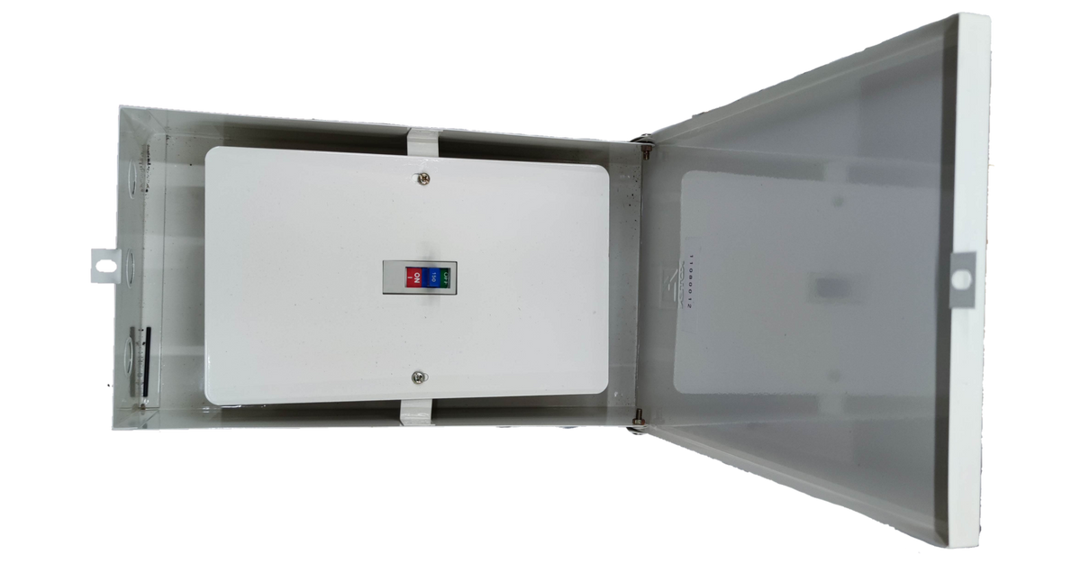 Koten Circuit Breaker 3 Pole 25KAIC 220V AC inside a white electrical enclosure box