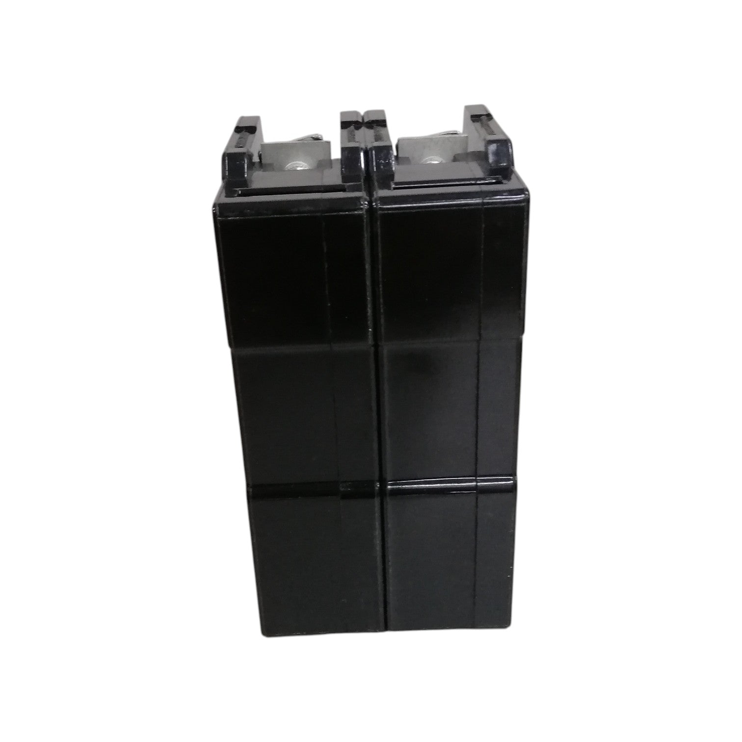 Two black batteries on a white background