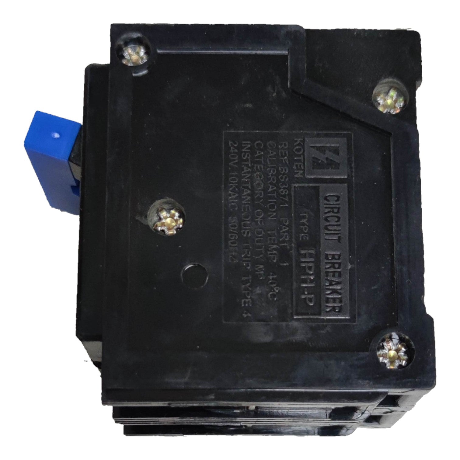 Black circuit breaker with visible branding on a white background Koten 50A 2 Pole 10KAIC 220V Circuit Breaker Single Phase Plug-in HPH-P50A2P For Safety Overload Easy Installation Electx Electrical Supply
