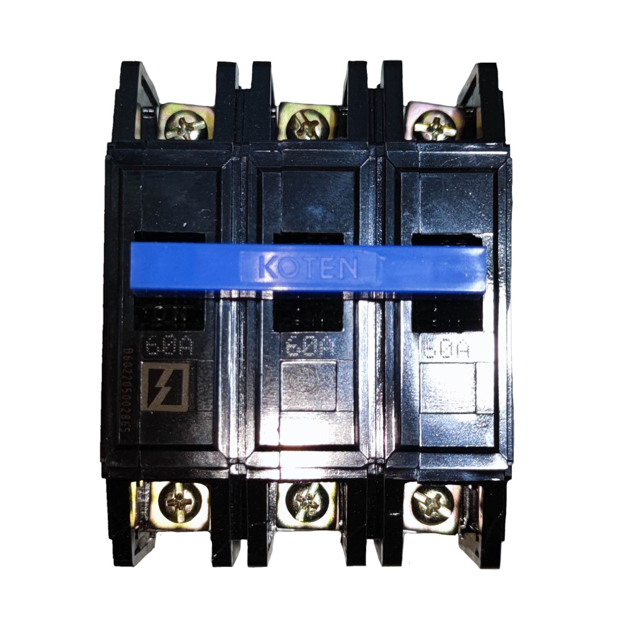 Kotent electrical contactor on a white background Koten 60A 3Pole 10KAIC 220V Circuit Breaker 3 Phase Bolt On HPH3P60A For Safety Overload Electx Electrical Supply