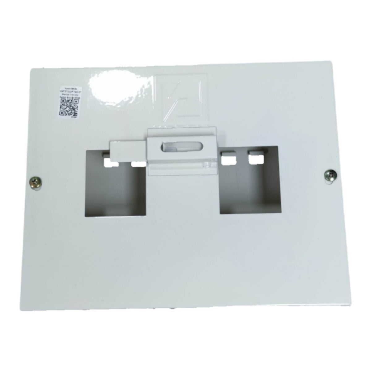White metal bracket with two rectangular holes on a white background