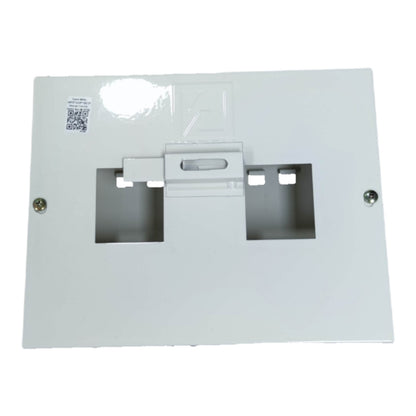 White metal bracket with two rectangular holes on a white background