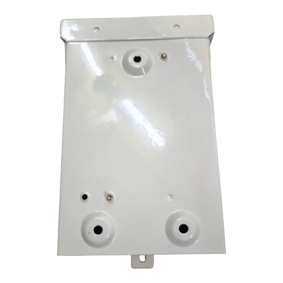 White plastic panel with multiple holes on a white background