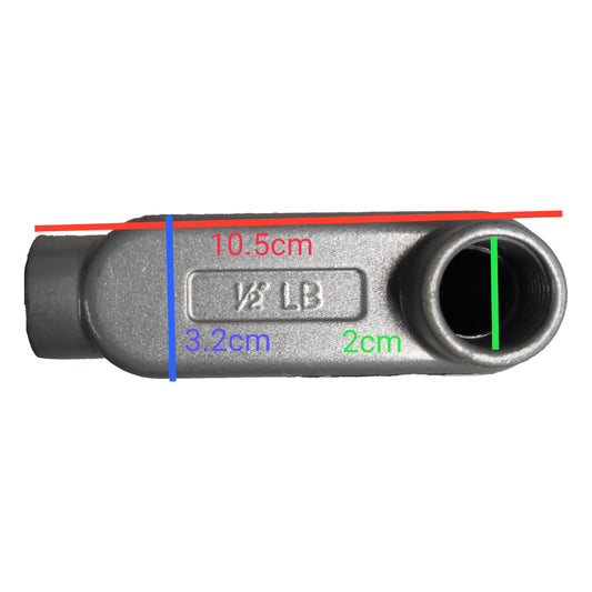 Metal fitting with measurements on a white background