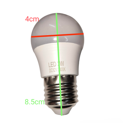 LED light bulb with measurements on a white background