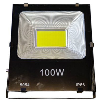 100W LED flood light with visible COB technology on a white background