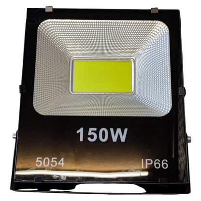 150W LED flood light with specifications on a white background