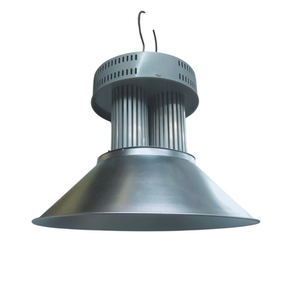 Hanging industrial light fixture on a white background