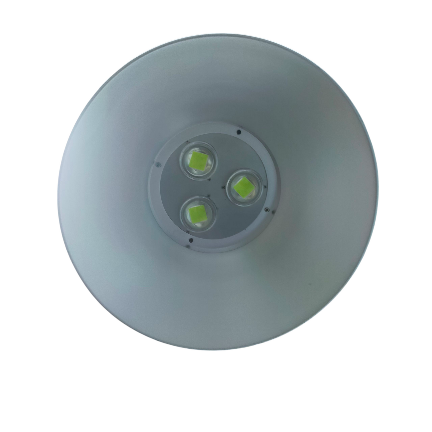 Round industrial light fixture on a white background