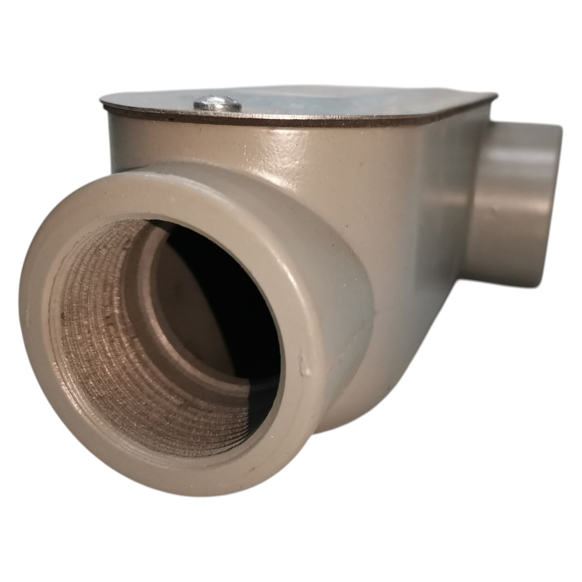 Metal pipe fitting on a white background