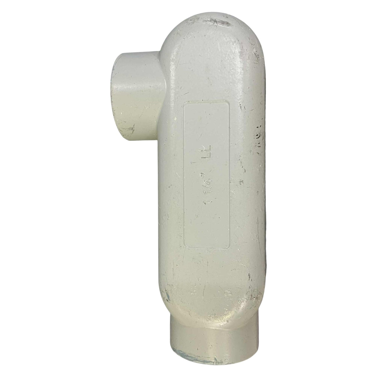 White metal pipe fitting on a white background
