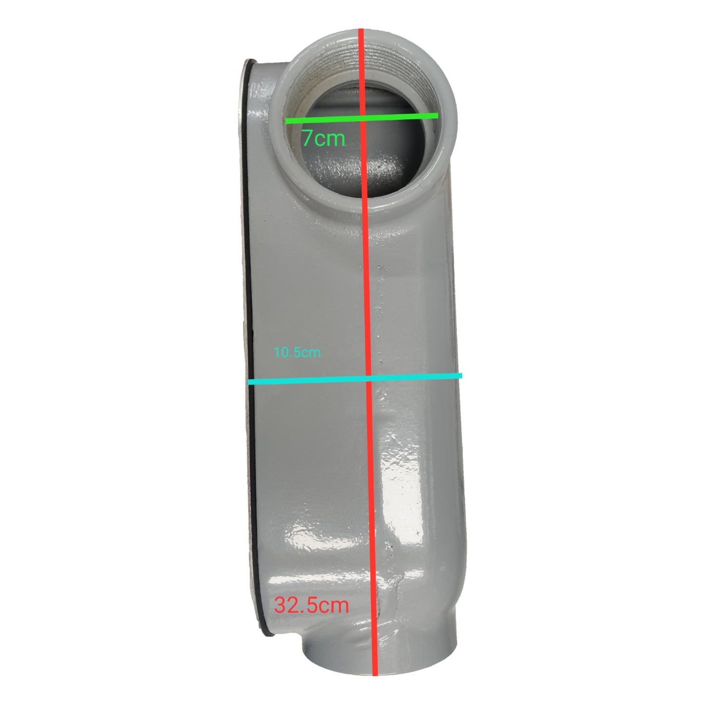 Measurement of a cylindrical object with dimensions labeled on a white background