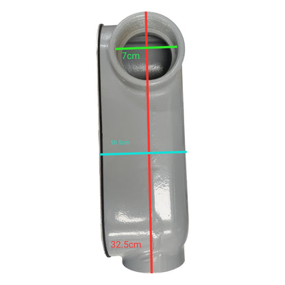 Measurement of a cylindrical object with dimensions labeled on a white background