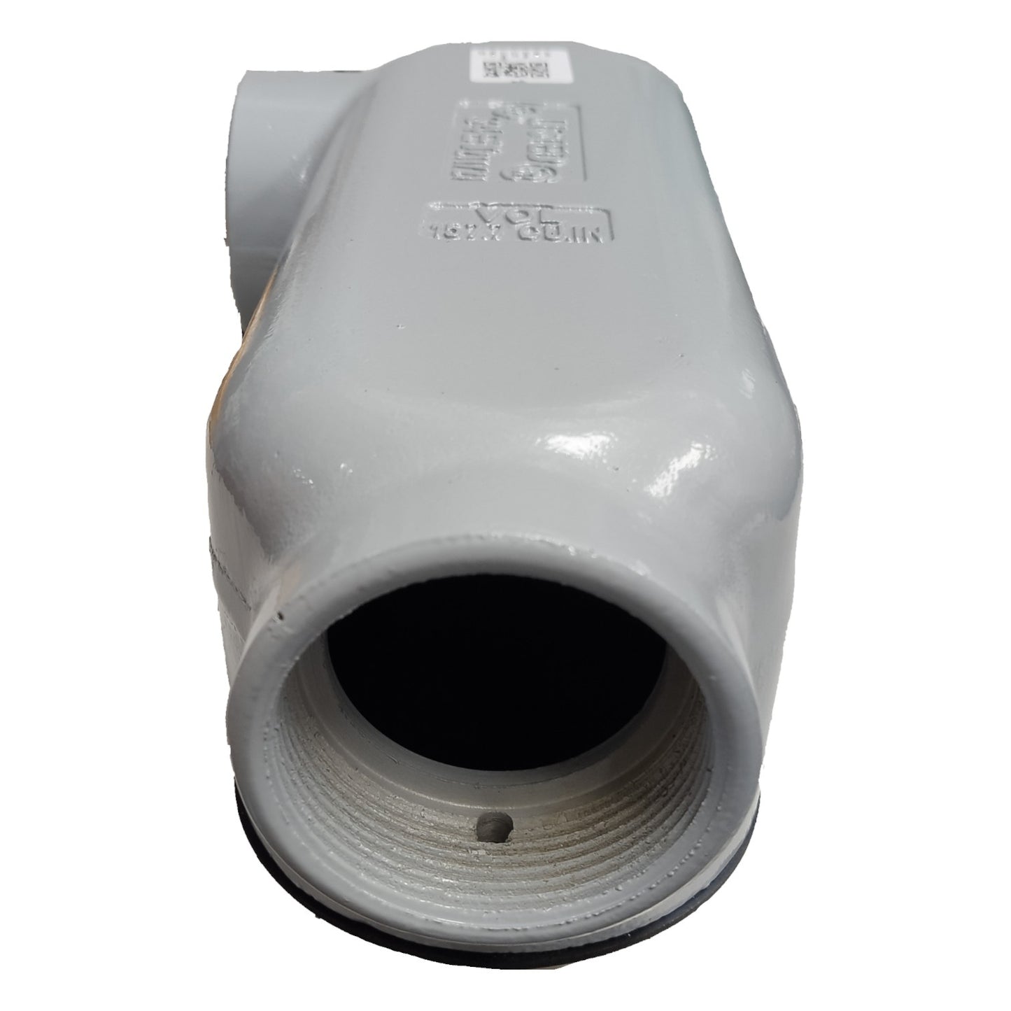 White plastic pipe fitting on a white background