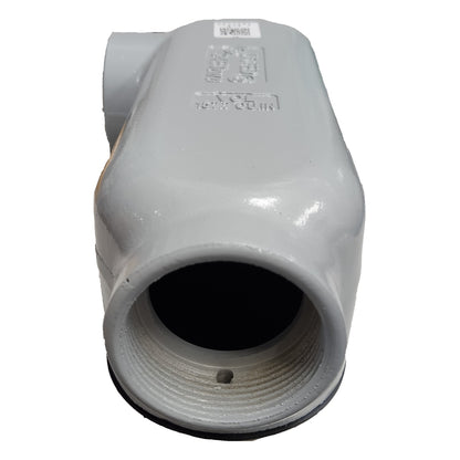 White plastic pipe fitting on a white background